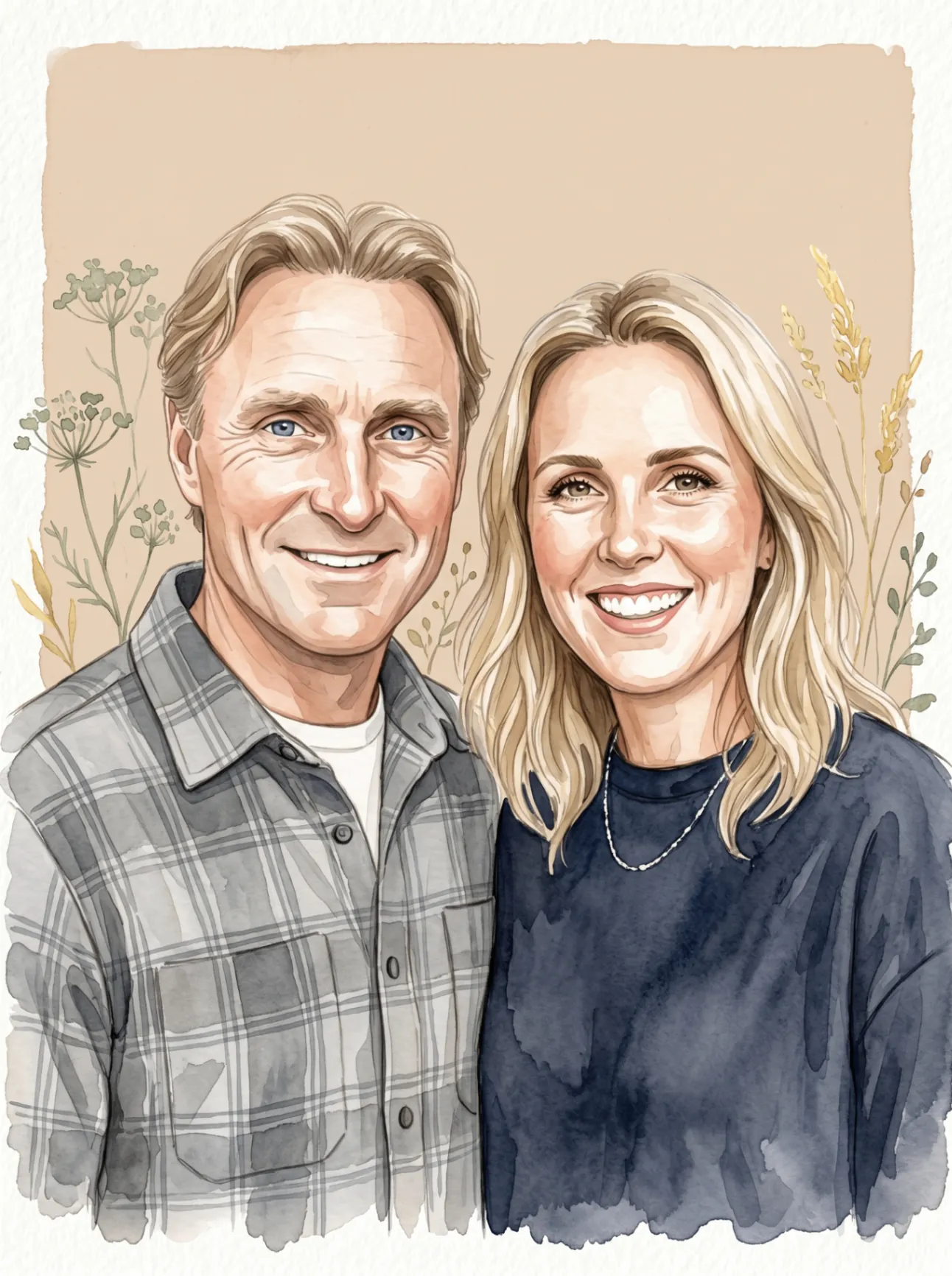 Watercolour portrait of the Fickle Field founders